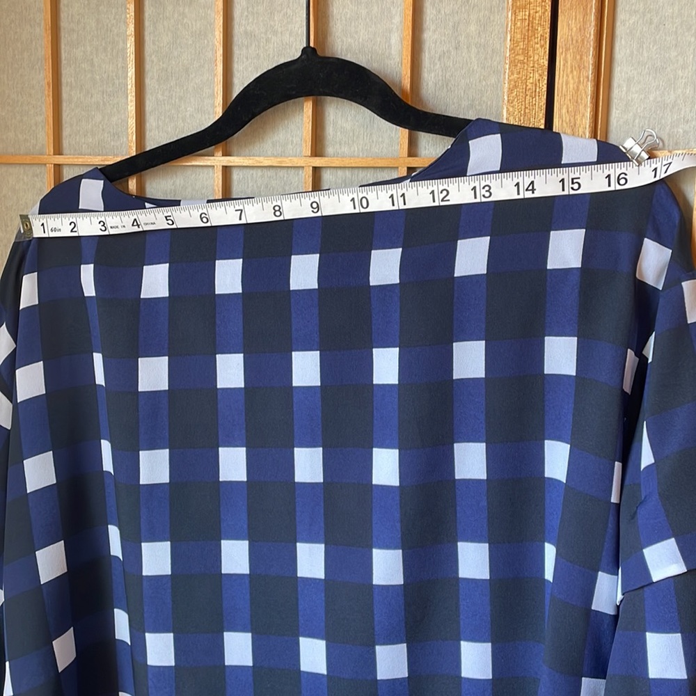 Banana Republic Navy Gingham Tuck Sleeve Tie Waist Blouse Small - Picture 8 of 14